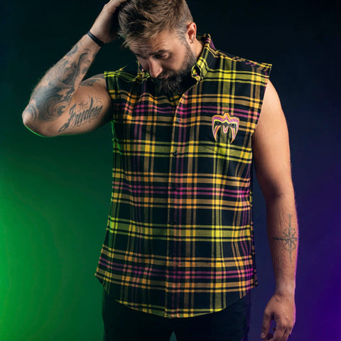 rsvlts-wwe-flannel-long-sleeve-ultimate-warrior-run-forever-borlandflex™-sleeveless-flannel